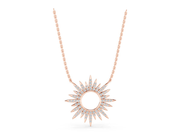 Rose gold Round Cut Diamond Sunburst Pendant with Pavé Setting
