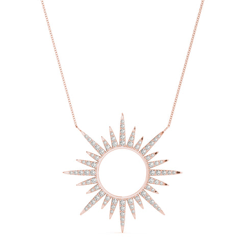 Rose gold Round Cut Diamond Sunburst Pendant with Pavé Setting