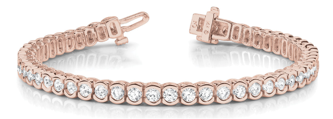 Rose gold Round Cut Diamond Tennis Bracelet with Bezel Setting and Box Clasp