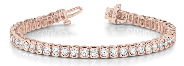 Rose gold Round Cut Diamond Tennis Bracelet with Bezel Setting and Box Clasp