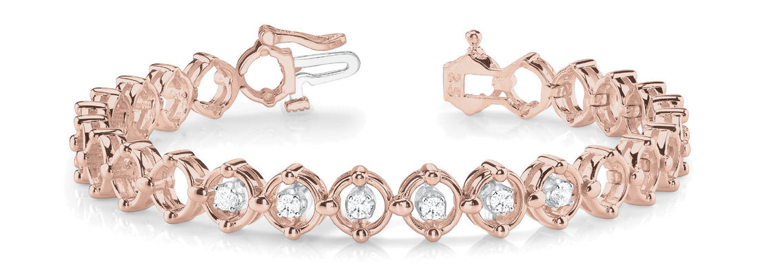 Rose gold Round Cut Diamond Tennis Bracelet with Bezel Setting and Link Band