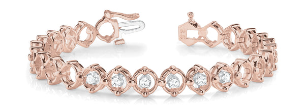 Rose gold Round Cut Diamond Tennis Bracelet with Bezel Setting and Link Band
