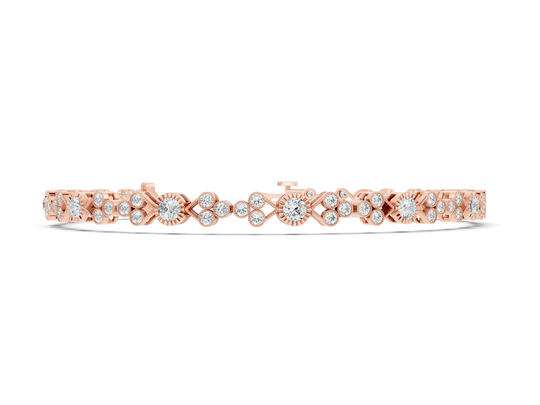 Rose gold Round Cut Diamond Tennis Bracelet with Bezel Setting and Milgrain Band_10