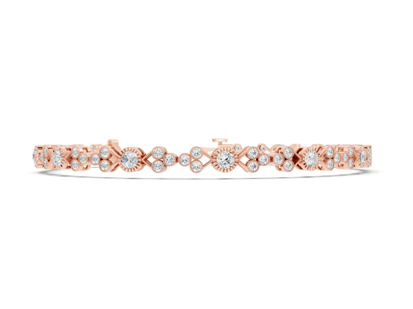 Rose gold Round Cut Diamond Tennis Bracelet with Bezel Setting and Milgrain Band