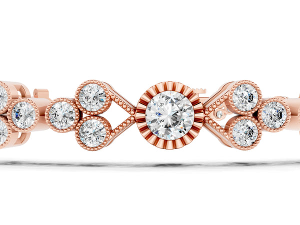 Rose gold Round Cut Diamond Tennis Bracelet with Bezel Setting and Milgrain Band