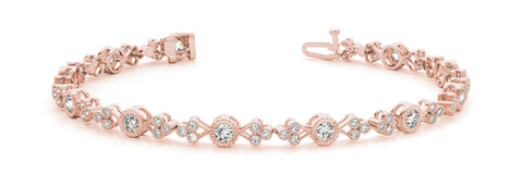 Rose gold Round Cut Diamond Tennis Bracelet with Bezel Setting and Milgrain Band