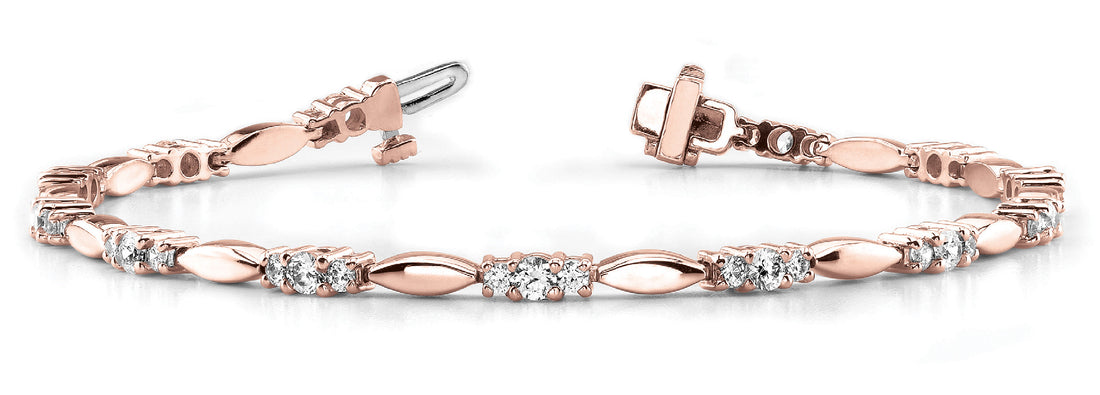 Rose gold Round Cut Diamond Tennis Bracelet with Bezel and Prong Setting