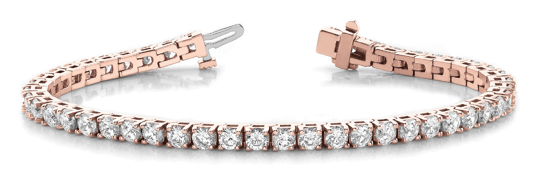 Rose gold Round Cut Diamond Tennis Bracelet with Box Clasp and Four-Prong Setting