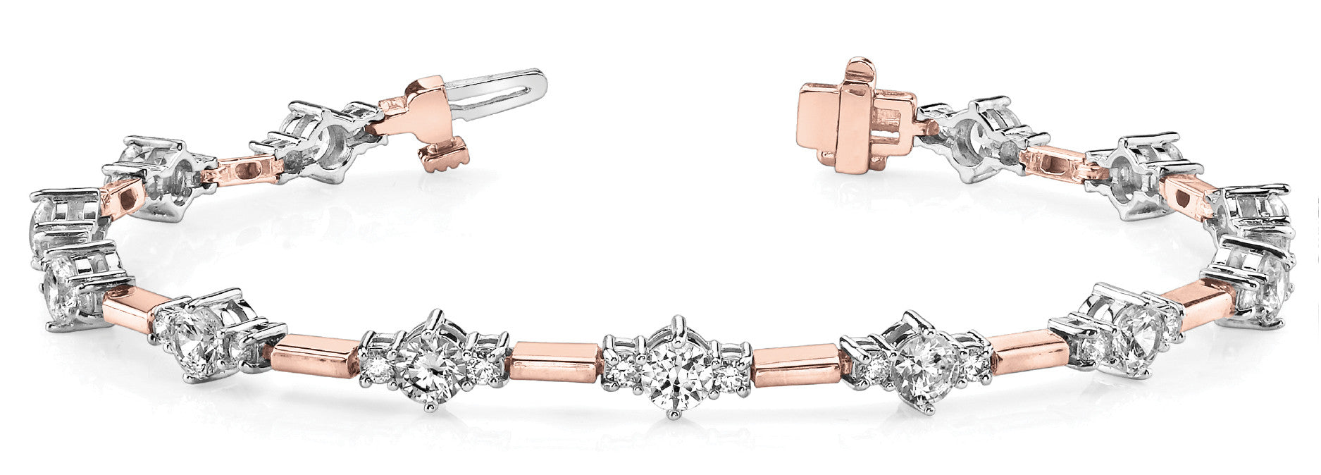 Rose gold Round Cut Diamond Tennis Bracelet with Channel Set Stones and Four-Prong Setting