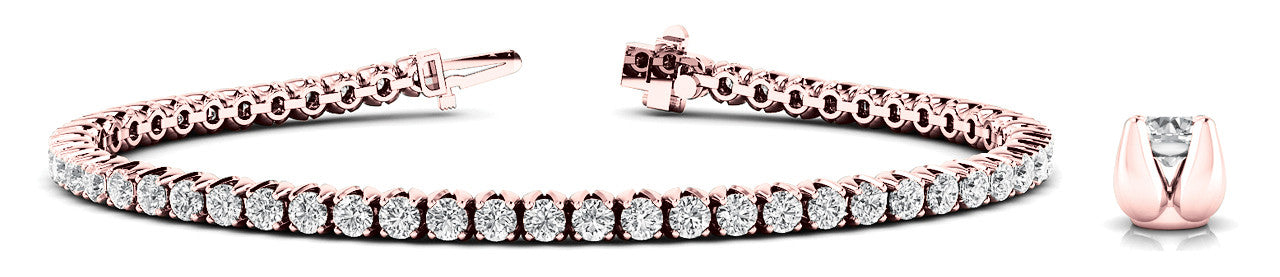 Rose gold Round Cut Diamond Tennis Bracelet with Claw Prong Setting