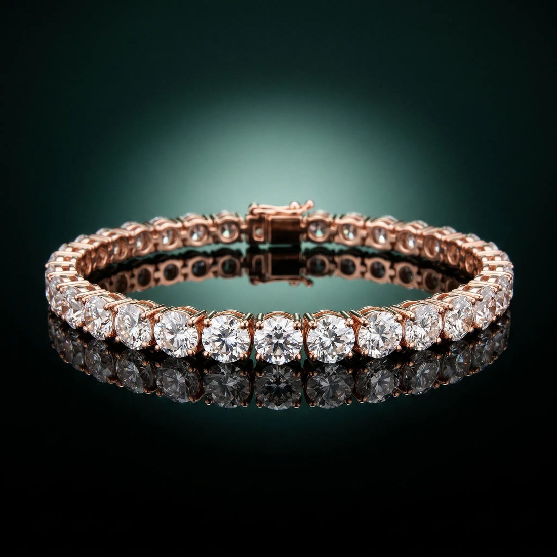 Rose gold Round Cut Diamond Tennis Bracelet with Four-Prong Setting_12