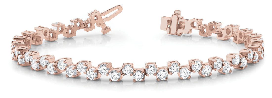 Rose gold Round Cut Diamond Tennis Bracelet with Prong Setting and Link Band