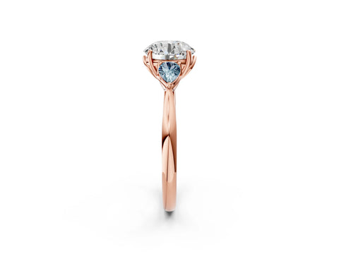 Rose gold Round Cut Diamond Three-Stone Ring with Pear with Aquamarine side stone Side Stones and Prong Setting_2