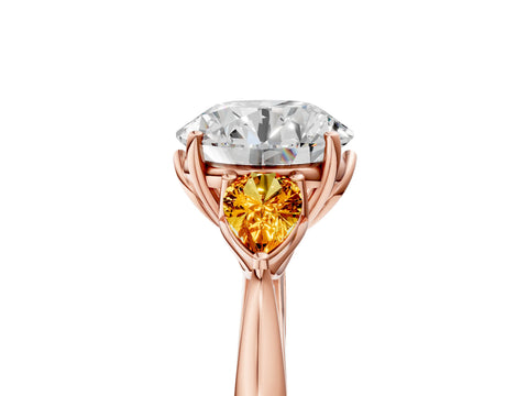 Rose gold Round Cut Diamond Three-Stone Ring with Pear with Citrine side stone Side Stones and Prong Setting_5