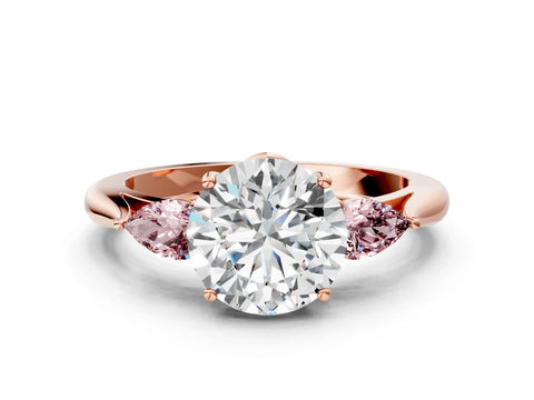 Rose gold Round Cut Diamond Three-Stone Ring with Pear with Morganite side stone Side Stones and Prong Setting