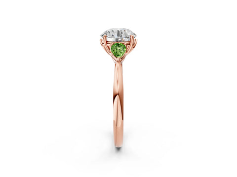 Rose gold Round Cut Diamond Three-Stone Ring with Pear with Peridot side stone Side Stones and Prong Setting_2