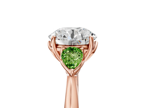 Rose gold Round Cut Diamond Three-Stone Ring with Pear with Peridot side stone Side Stones and Prong Setting_5