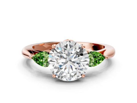 Rose gold Round Cut Diamond Three-Stone Ring with Pear with Peridot side stone Side Stones and Prong Setting