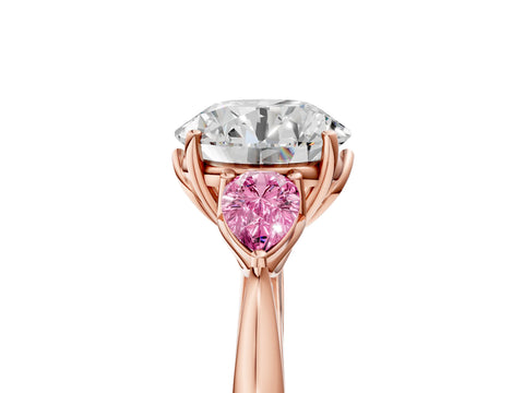 Rose gold Round Cut Diamond Three-Stone Ring with Pear with Pink Sapphire side stone Side Stones and Prong Setting_5