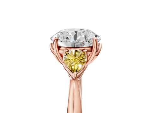 Rose gold Round Cut Diamond Three-Stone Ring with Pear with Yellow Sapphire side stone Side Stones and Prong Setting_5