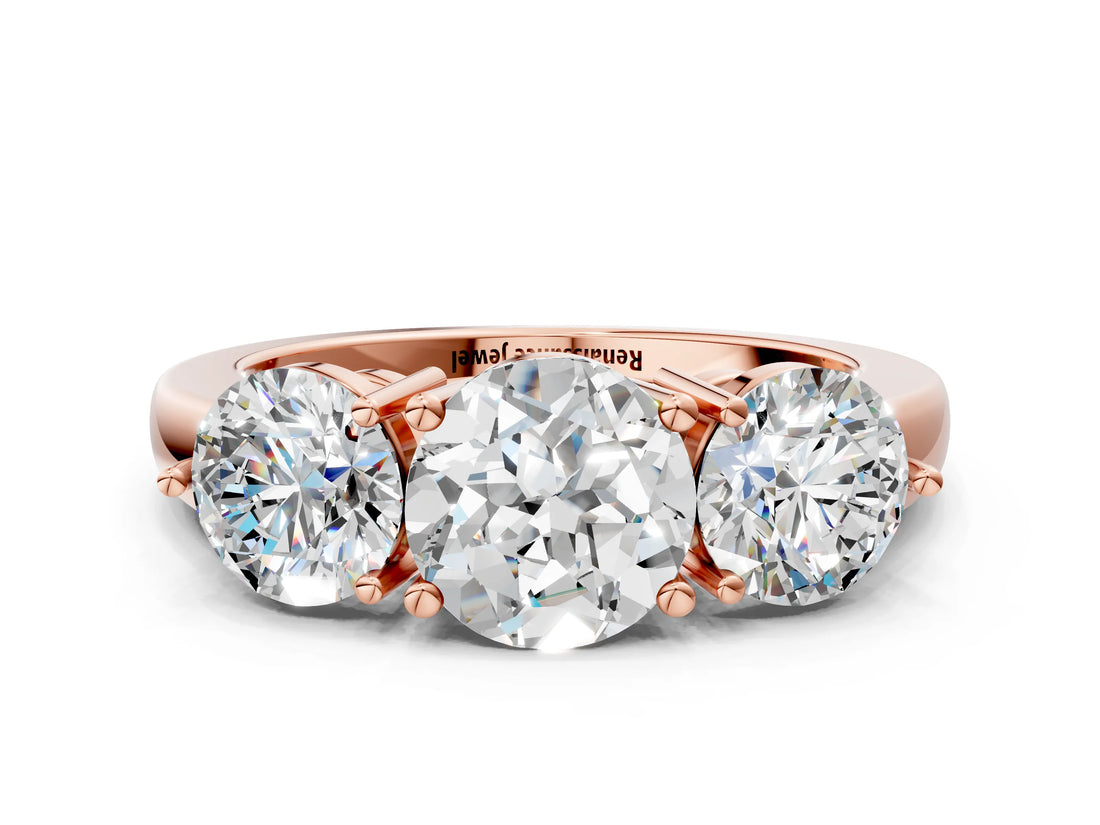 Rose gold Round Cut Diamond Three-Stone Ring with Prong Setting and Classic Band_112