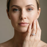 Rose gold Round Cut Diamond Three-Stone Ring with Round Side Stones and Pavé Band_13