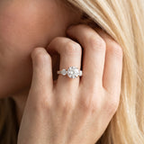 Rose gold Round Cut Diamond Three-Stone Ring with Round Side Stones and Pavé Band_14