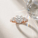 Rose gold Round Cut Diamond Three-Stone Ring with Round Side Stones and Pavé Band_15