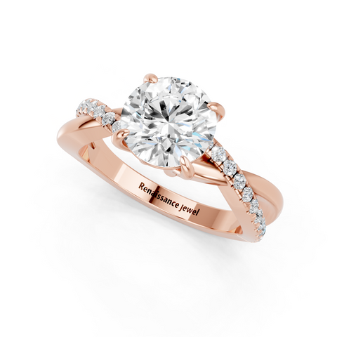 Rose gold Round Cut Diamond Twist Band Solitaire with Prong Setting_16