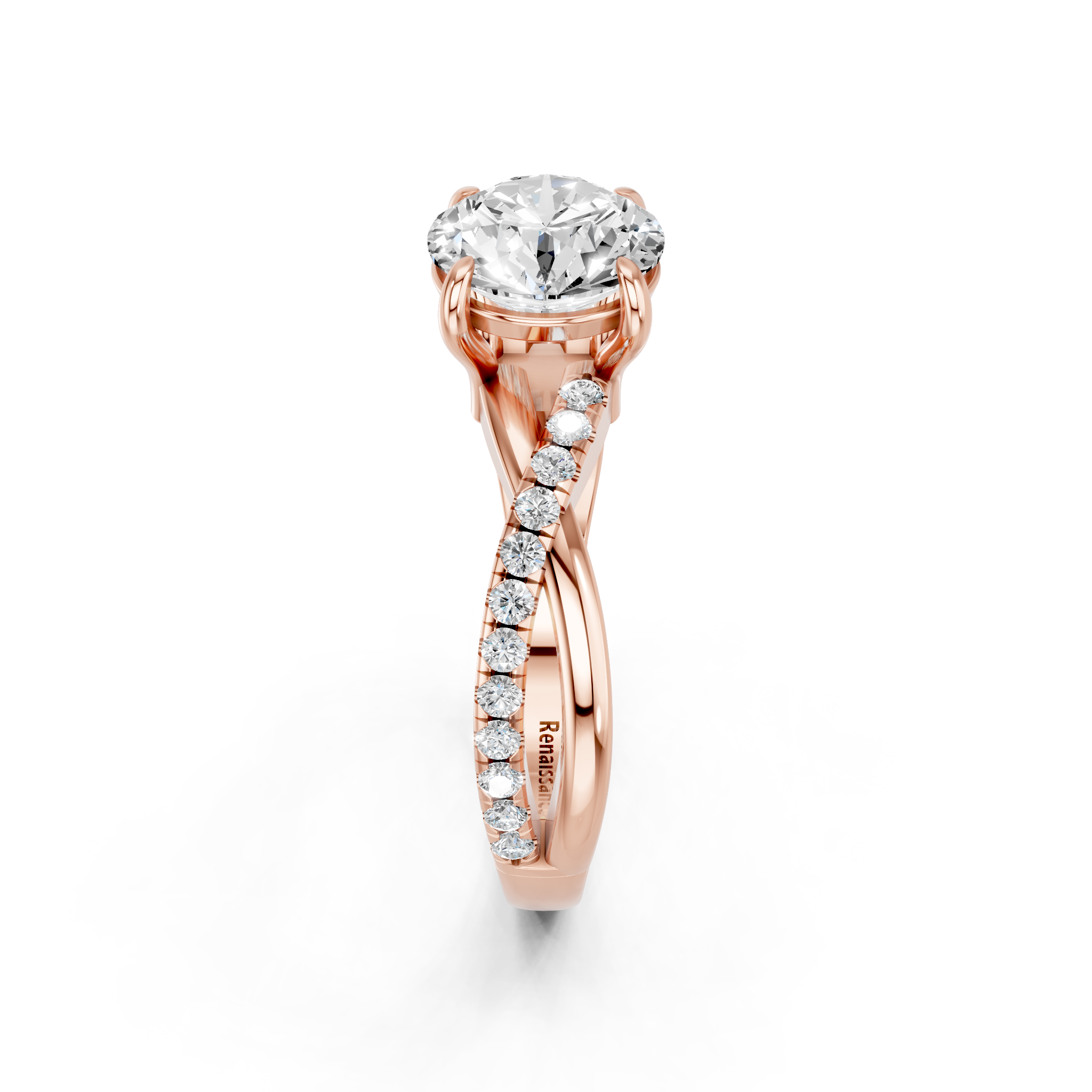 Rose gold Round Cut Diamond Twist Band Solitaire with Prong Setting_17