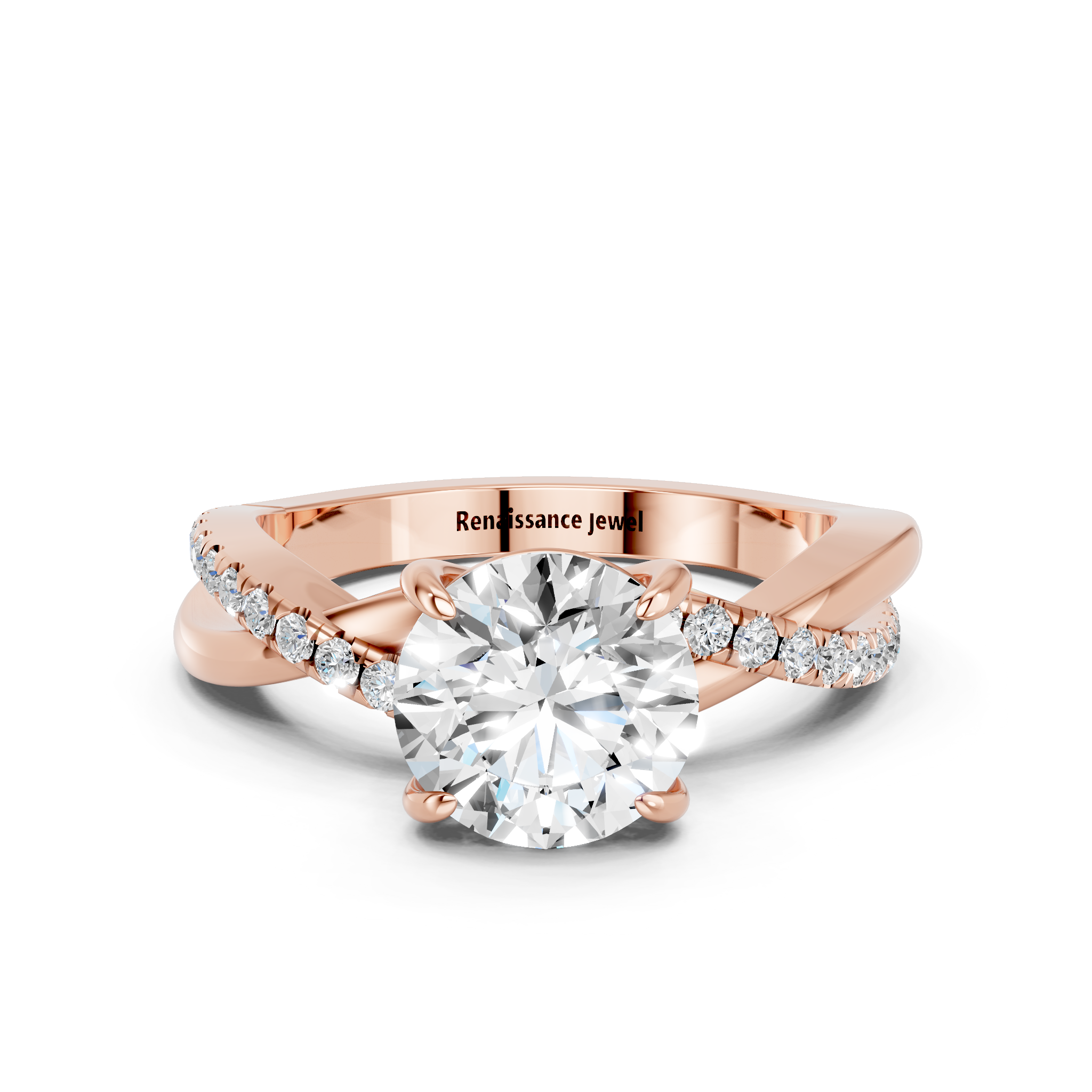 Rose gold Round Cut Diamond Twist Band Solitaire with Prong Setting_24