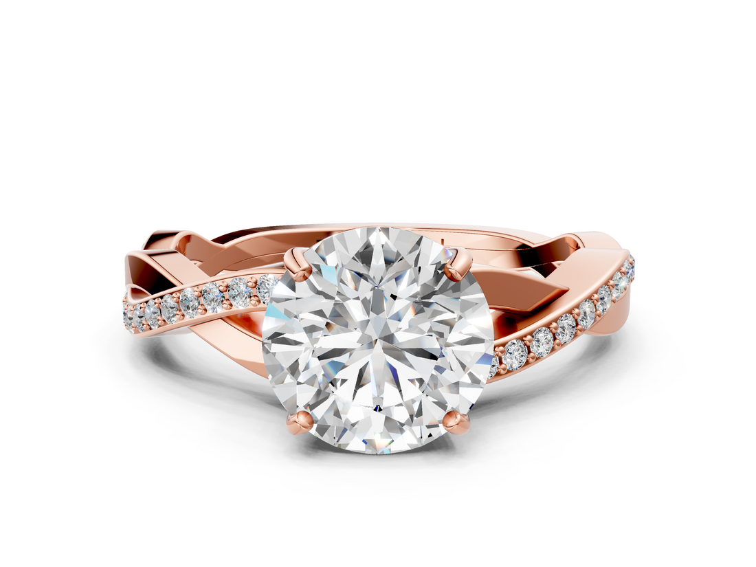 Rose gold Round Cut Diamond Twisted Band Engagement Ring with Prong Setting_15