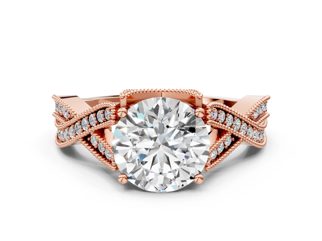 Rose gold Round Cut Diamond Twisted Band with Milgrain Pave Setting and Four-Prong Setting_4