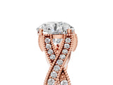 Rose gold Round Cut Diamond Twisted Band with Milgrain Pave Setting and Four-Prong Setting_9