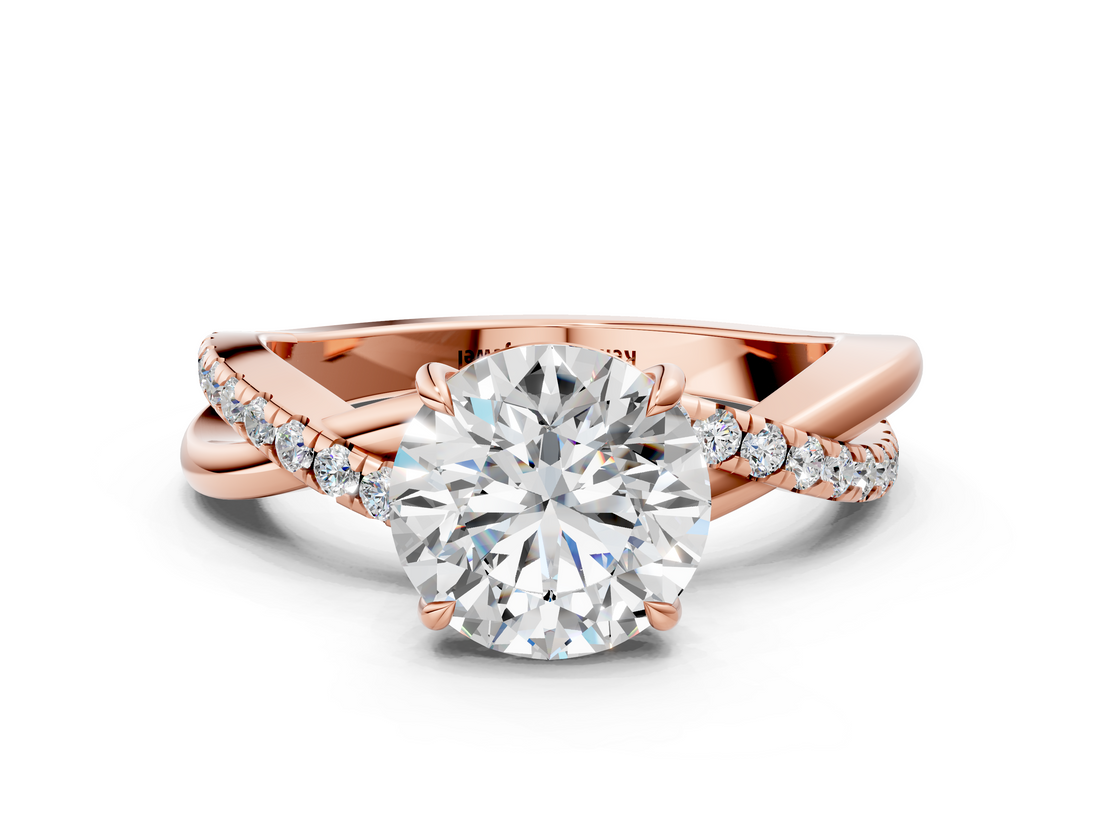 Rose gold Round Cut Diamond Twisted Band with Pavé Setting and Four-Prong Setting_33