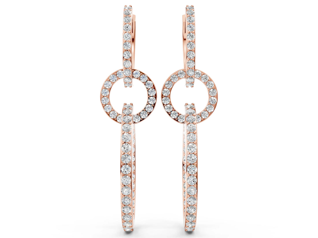Rose gold Round Cut Diamond Twisted Link Drop Earrings