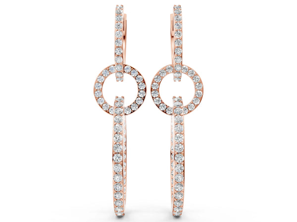 Rose gold Round Cut Diamond Twisted Link Drop Earrings