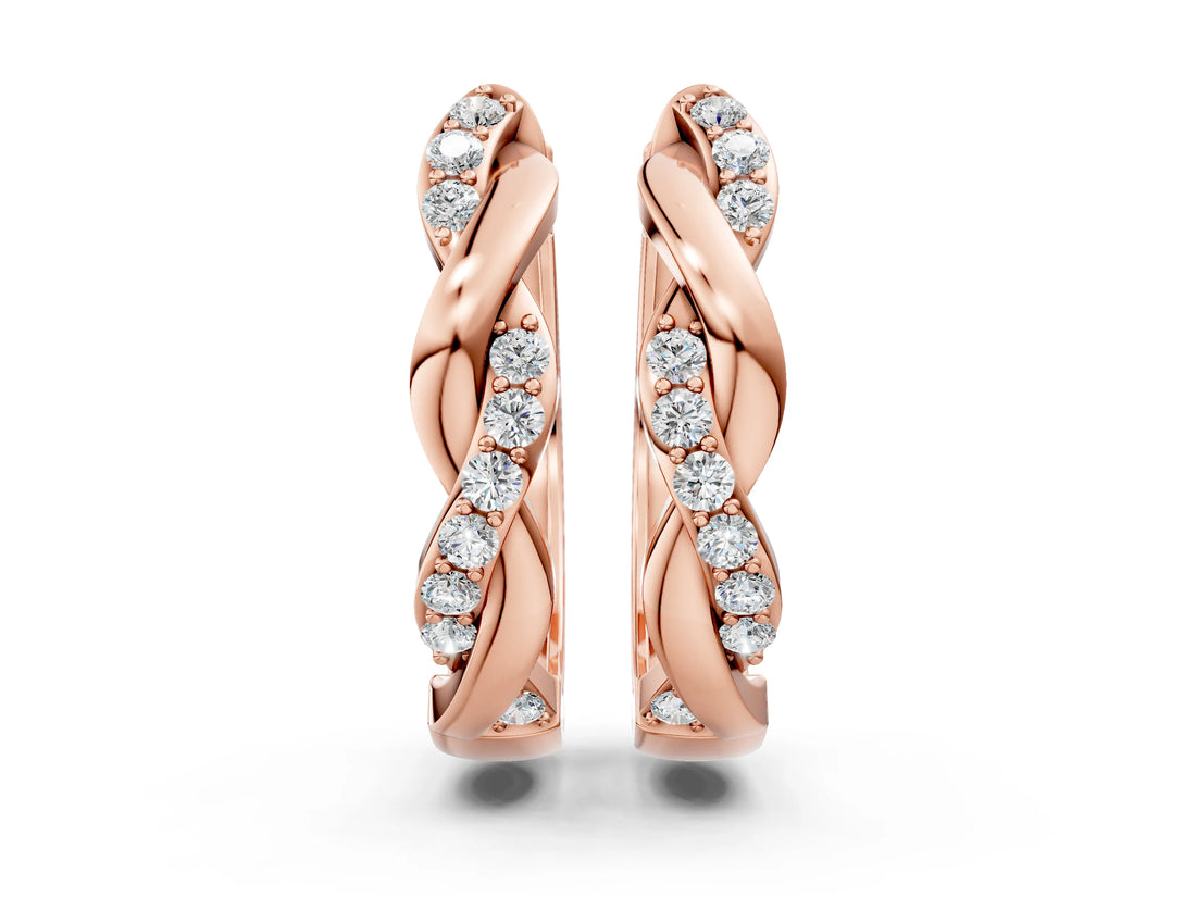 Rose gold Round Cut Diamond Twisted Pavé Hoop Earrings_14