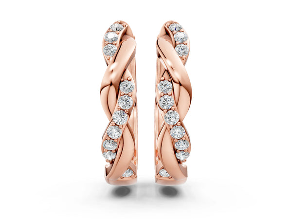 Rose gold Round Cut Diamond Twisted Pavé Hoop Earrings
