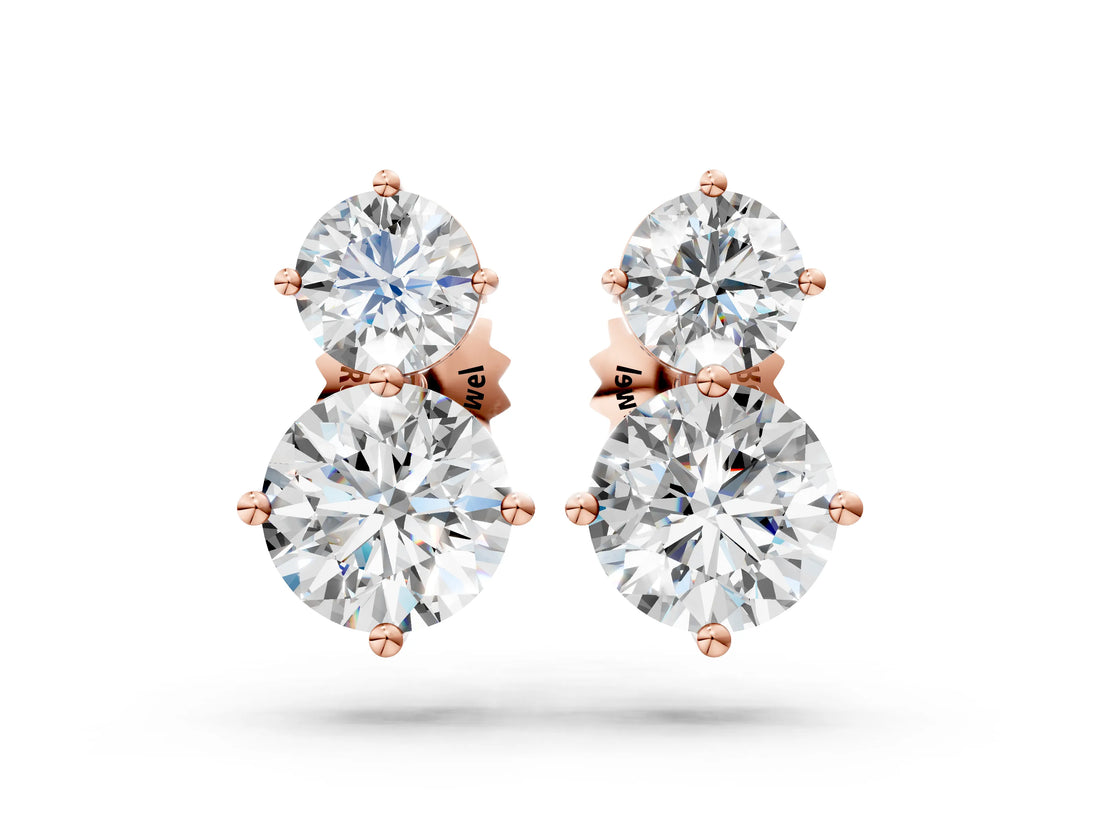 Rose gold Round Cut Diamond Two Stone Stud Earrings