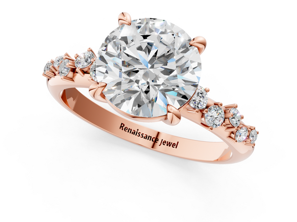 Rose Gold Round Solitaire Engagement Ring Setting with Graduated Scattered Accents