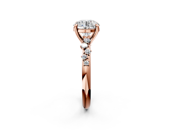 Rose Gold Round Solitaire Engagement Ring Setting with Graduated Scattered Accents