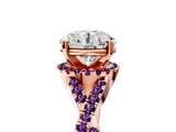Rose gold Round Cut Diamond with Amethyst side stone Halo Twist Band Solitaire Prong Setting Ring_17