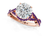 Rose gold Round Cut Diamond with Amethyst side stone Halo Twist Band Solitaire Prong Setting Ring_37