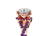 Rose gold Round Cut Diamond with Amethyst side stone Halo Twist Band Solitaire Prong Setting Ring_41