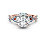 Rose gold Round Cut Diamond with Aquamarine side stone Halo Twist Band Solitaire Prong Setting Ring_12