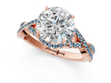 Rose gold Round Cut Diamond with Aquamarine side stone Halo Twist Band Solitaire Prong Setting Ring_13