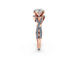 Rose gold Round Cut Diamond with Aquamarine side stone Halo Twist Band Solitaire Prong Setting Ring_14