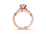 Rose gold Round Cut Diamond with Aquamarine side stone Halo Twist Band Solitaire Prong Setting Ring_15