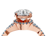 Rose gold Round Cut Diamond with Aquamarine side stone Halo Twist Band Solitaire Prong Setting Ring_16